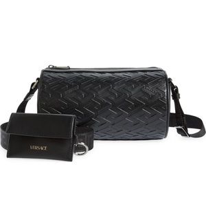 Versace's La Greca monogram leather barrel crossbody with removable case NEW